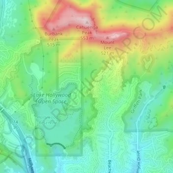 Carte topographique Lake Hollywood Park, altitude, relief