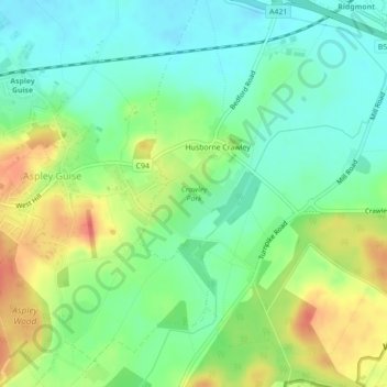 Carte topographique Crawley Park, altitude, relief