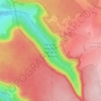 Carte topographique Réserve naturelle du ravin de Valbois, altitude, relief
