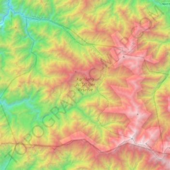 Carte topographique Kamlang WLS/Tiger Reserve, altitude, relief