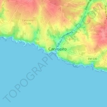 Carte topographique Praia do Carvoeiro, altitude, relief