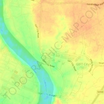 Carte topographique Gujarat International Finance Tec-City, altitude, relief