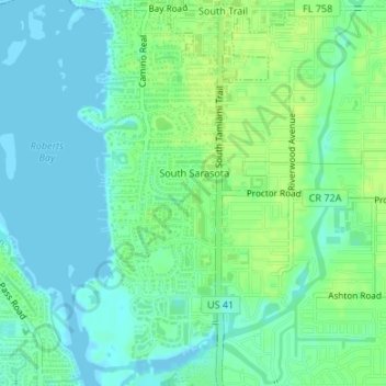 Carte topographique South Sarasota, altitude, relief