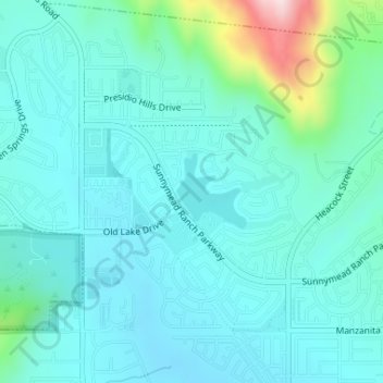 Carte topographique Sunnymead Ranch Lake, altitude, relief