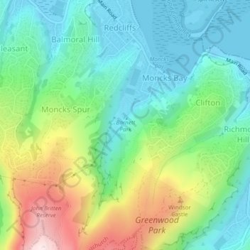 Carte topographique Barnett Park, altitude, relief