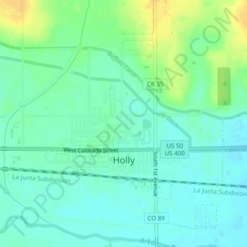 Carte topographique Holly, altitude, relief