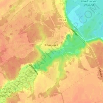 Carte topographique Кандинка, altitude, relief