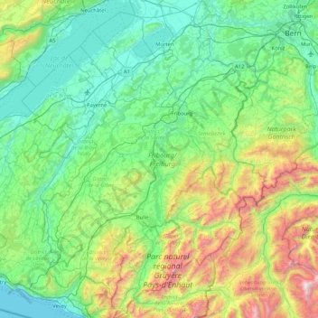Carte topographique Fribourg, altitude, relief