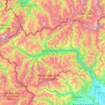 Carte topographique Vallée d'Aoste, altitude, relief