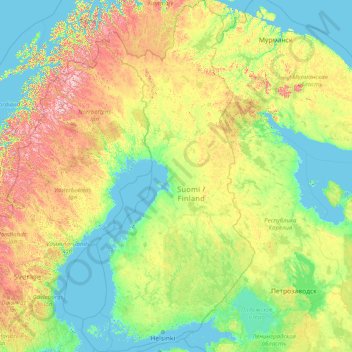 Carte topographique Finlande, altitude, relief